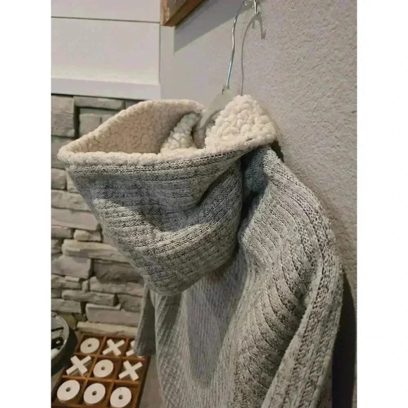 Koppen Women's Gray Sherpa-Lined Knit Hoodie Jacket Size M Casual Gorpcore - Picture 8 of 11